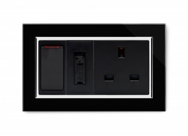 Crystal CT Switched Fused Spur with 13A Unswitched Socket Black